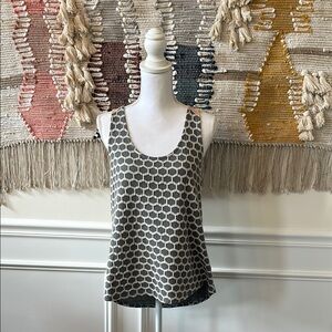 Pomelo Grey and Cream Geometric Flowy Tank Top with Peach Accent